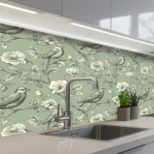 Klassiek - Botanisch - Groen keuken achterwand 2 middel 871 -3d_schuin