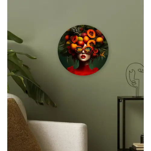 Vrouw - Vruchten - Papaja - Ananas Wandcirkel plexiglas klein -sfeer3