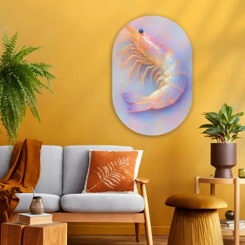 Garnaal - Subtiele structuur - Blauw - Roze Wandcirkel Ovaal Glas middel -sfeer4