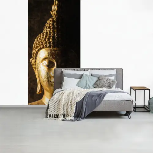 Buddha - Boeddha beeld - Goud - Spiritueel - Zwart fotobehang vinyl groot -slaapkamer