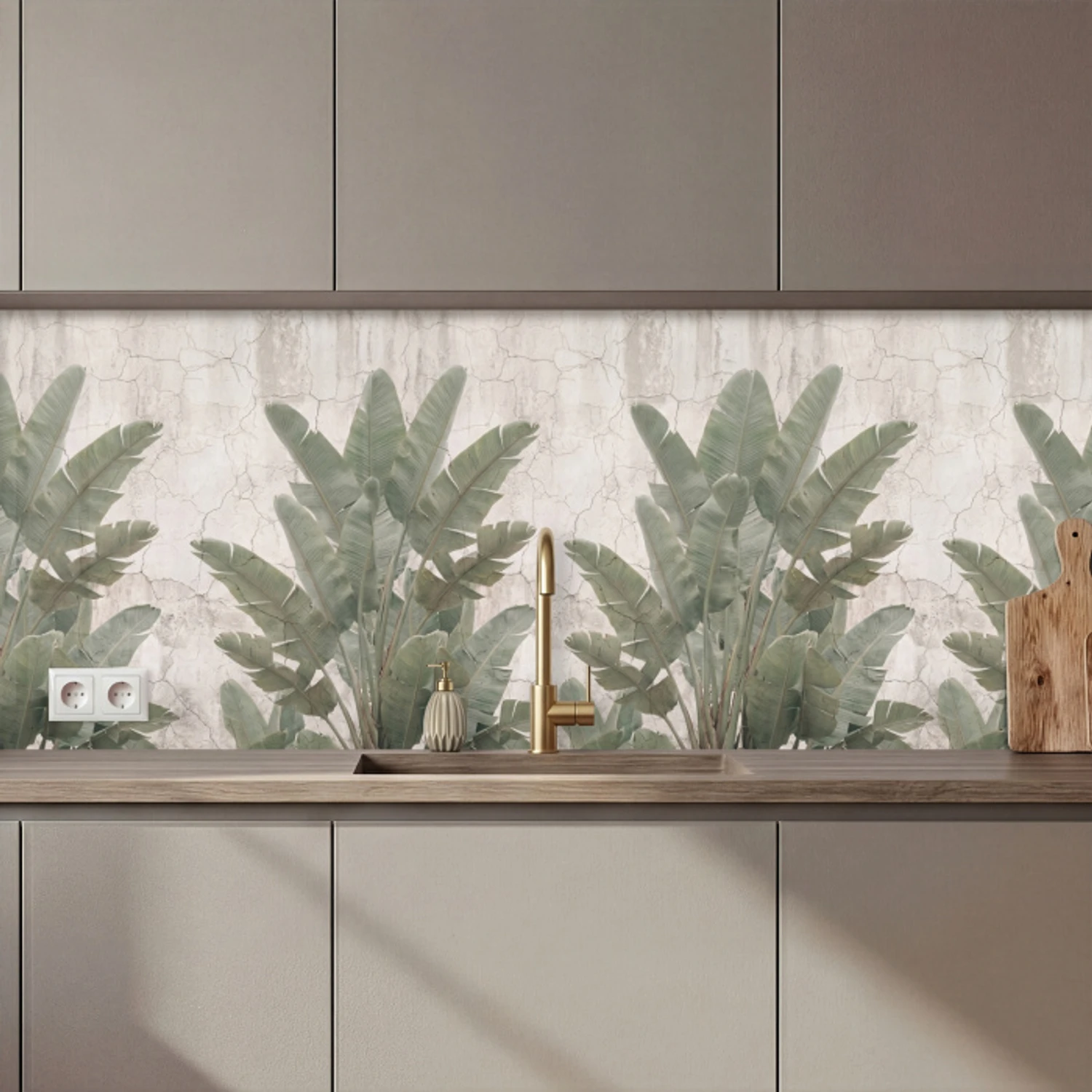 Bananenbladeren - Beton - Groen keuken achterwand 2 middel zz_3dshopping