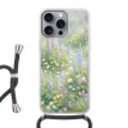 Bloemenveld - Heuvels - Kleurrijk Hoesje iPhone 16 Pro Max met koord klein -3d