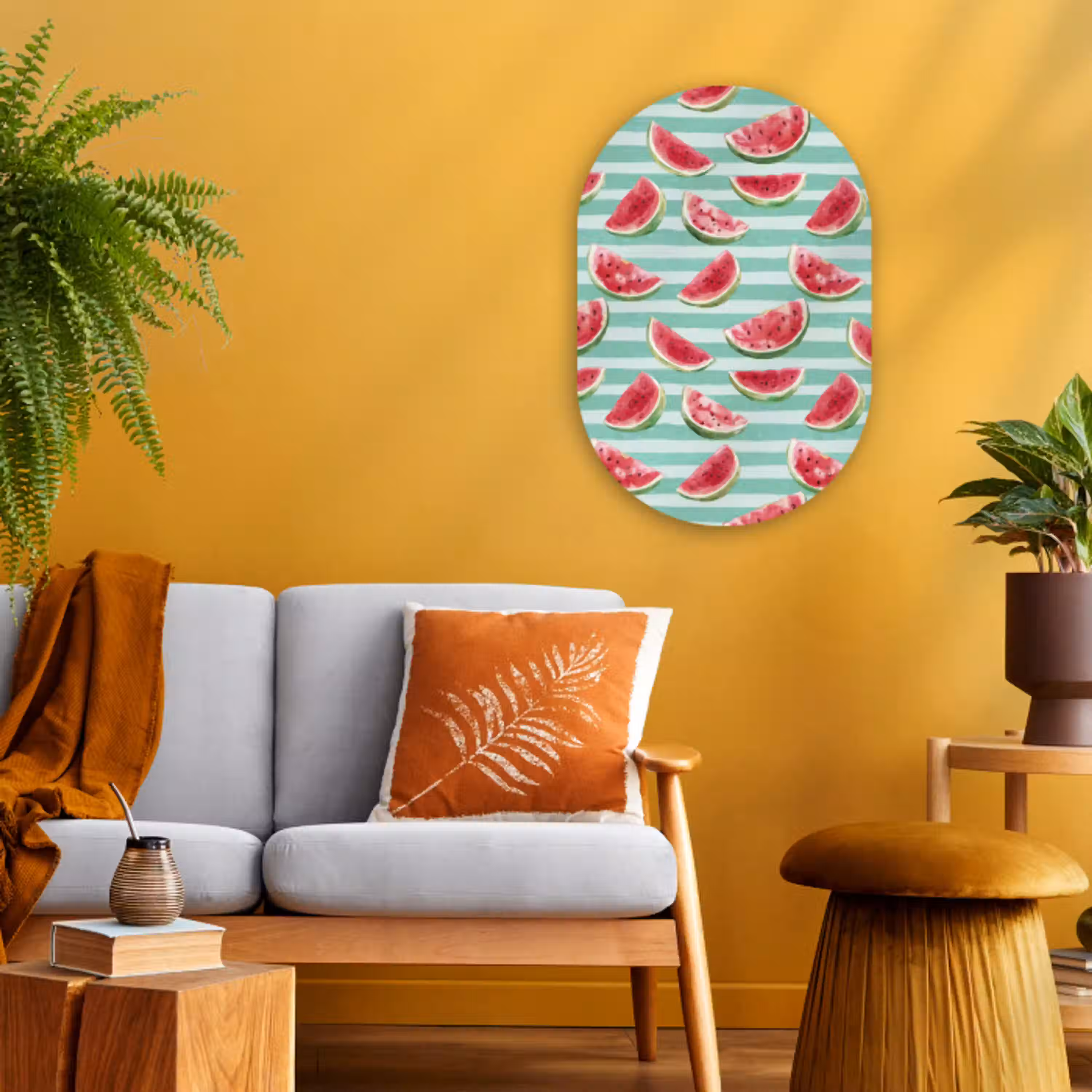 Watermeloen - Strepen - Groen Wandcirkel Ovaal Forex klein 630 -sfeer4