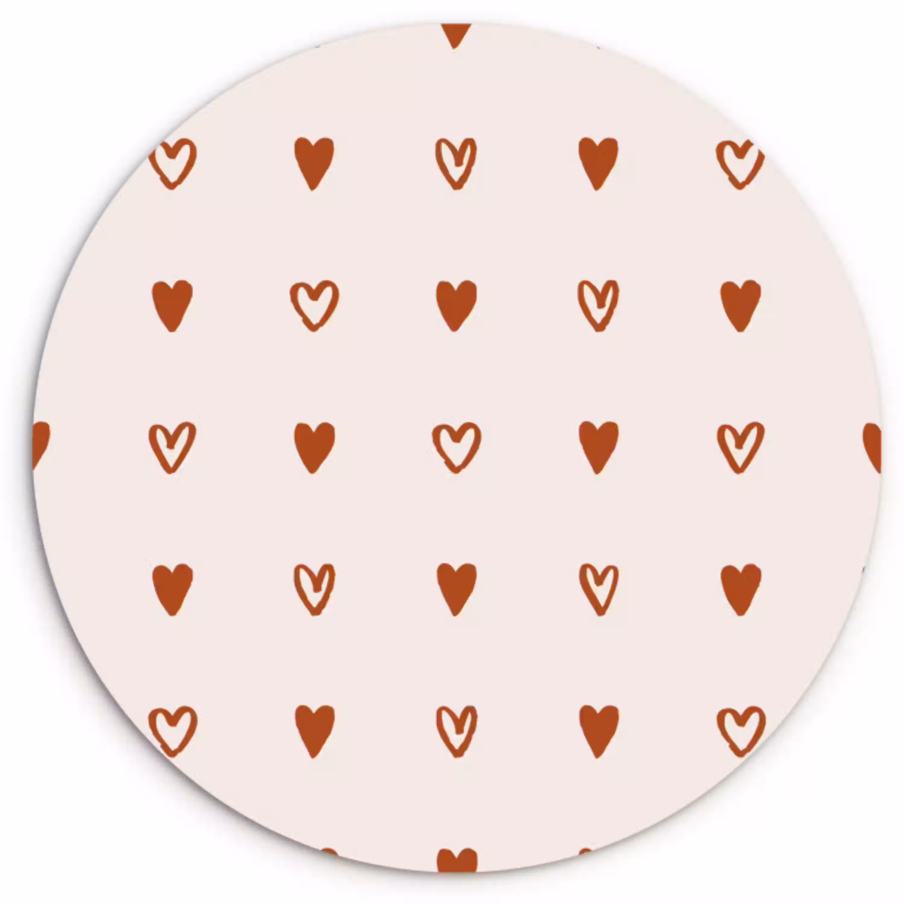 Crème - Rood - Hartjes - Patroon Wandcirkel plexiglas klein 852 -3d