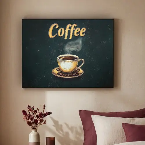 Koffie - Schotel - Koffiebonen - Retro Textielframe zwart klein -sfeer1