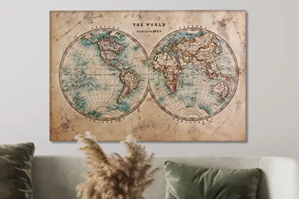 Wereldkaart op muurdecoratie