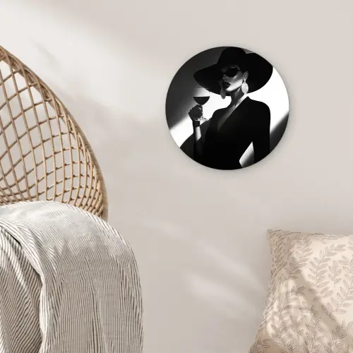 Vrouw - Wijn - Chic Wandcirkel kunststof plaat 5mm dik klein -sfeer5