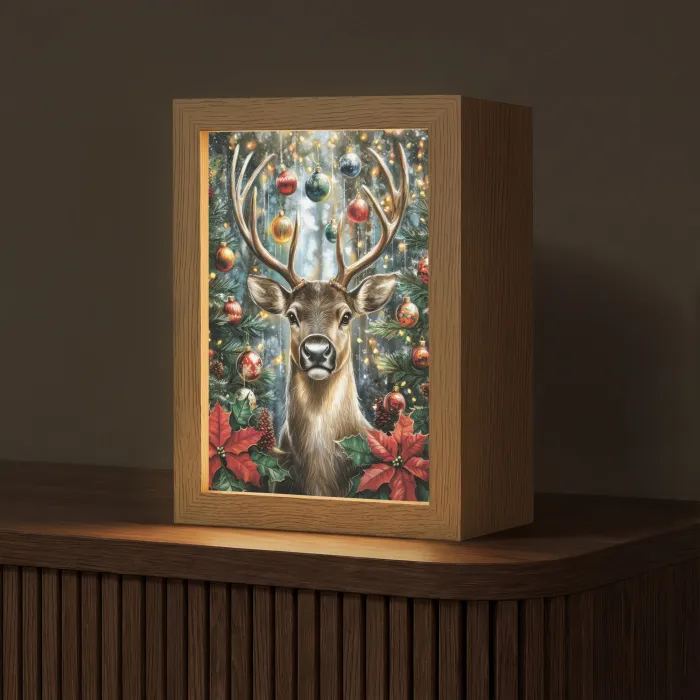 Kerstfeest - Dennenbos - Rood Light Box met kabel (Tafellamp) klein -z3d_website