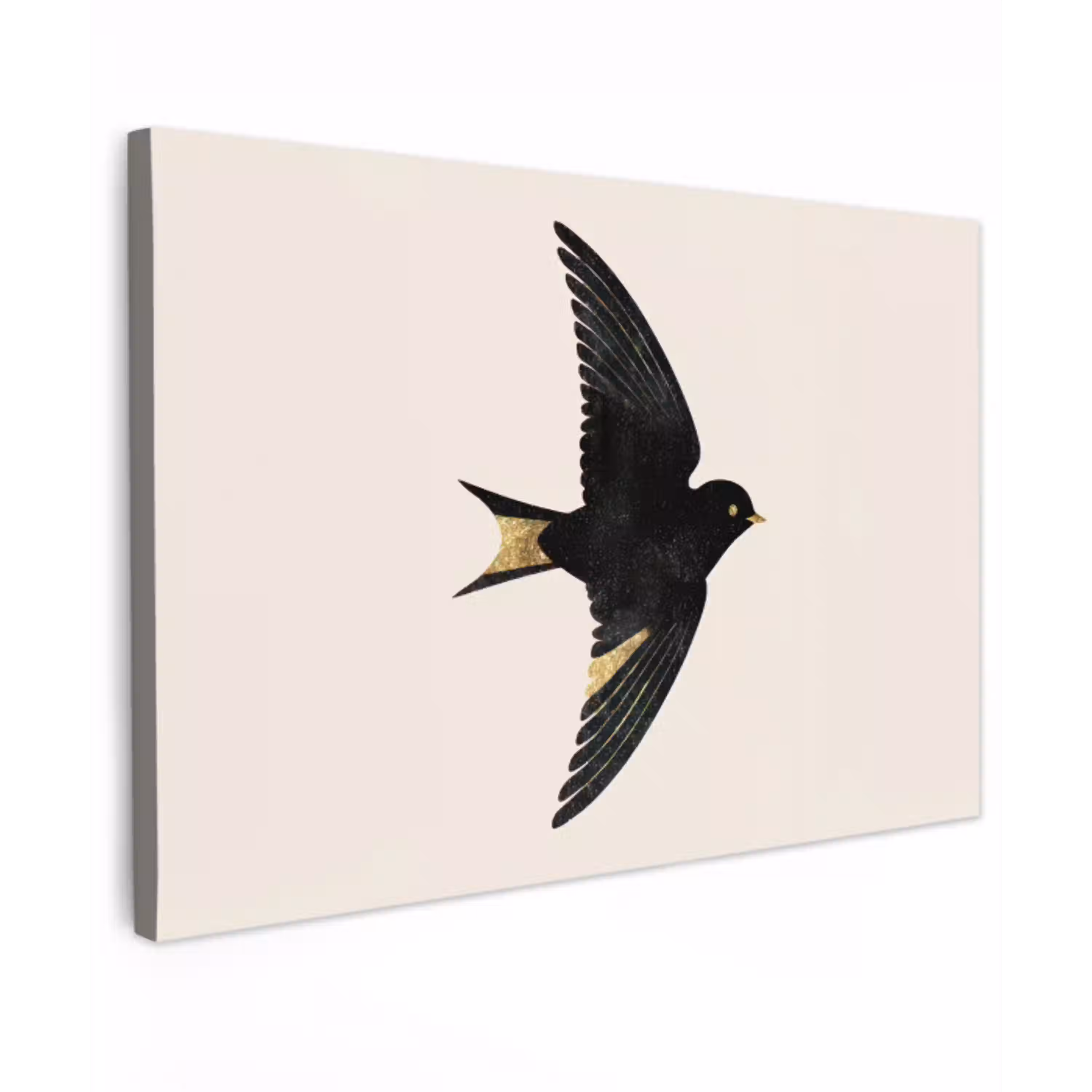 Zwarte zwaluw - Gouden accenten - Lichte achtergrond canvas 2cm klein -z3d