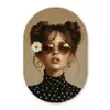 Vrouw - Beige - Bloem - Modern - Portret Wandcirkel Ovaal Forex klein -3d