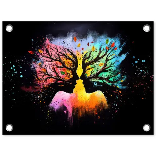 Gezichten - Silhouetten - Kleurrijk - Takken tuinposter los doek klein -3d