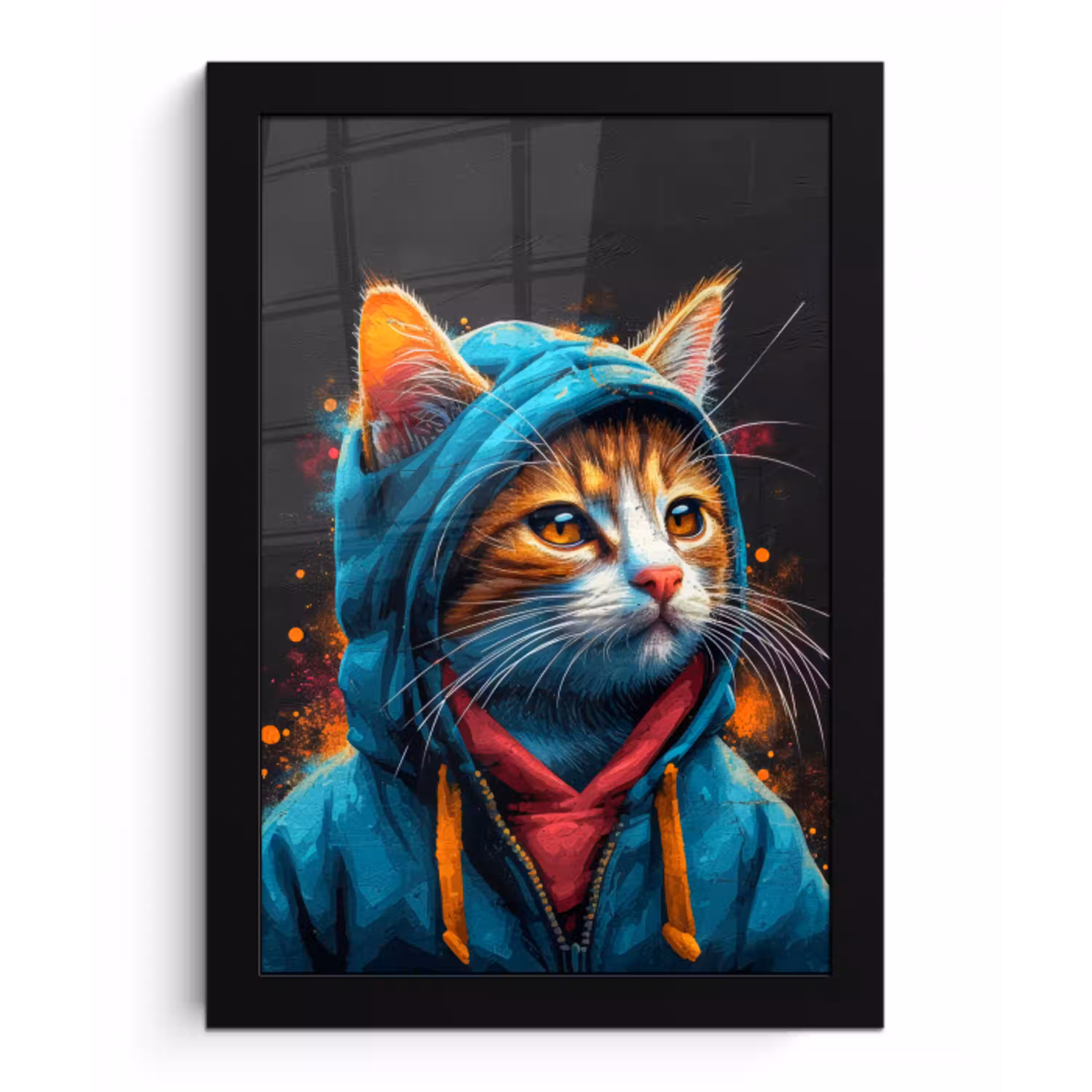 Graffiti - Kat - Zwart - Jas fotolijst zwart zonder passe partout klein -3d