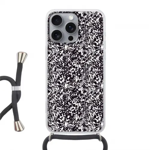Spat - Stippen - Zwart - Wit Hoesje iPhone 16 Pro Max met koord klein 804 -3d