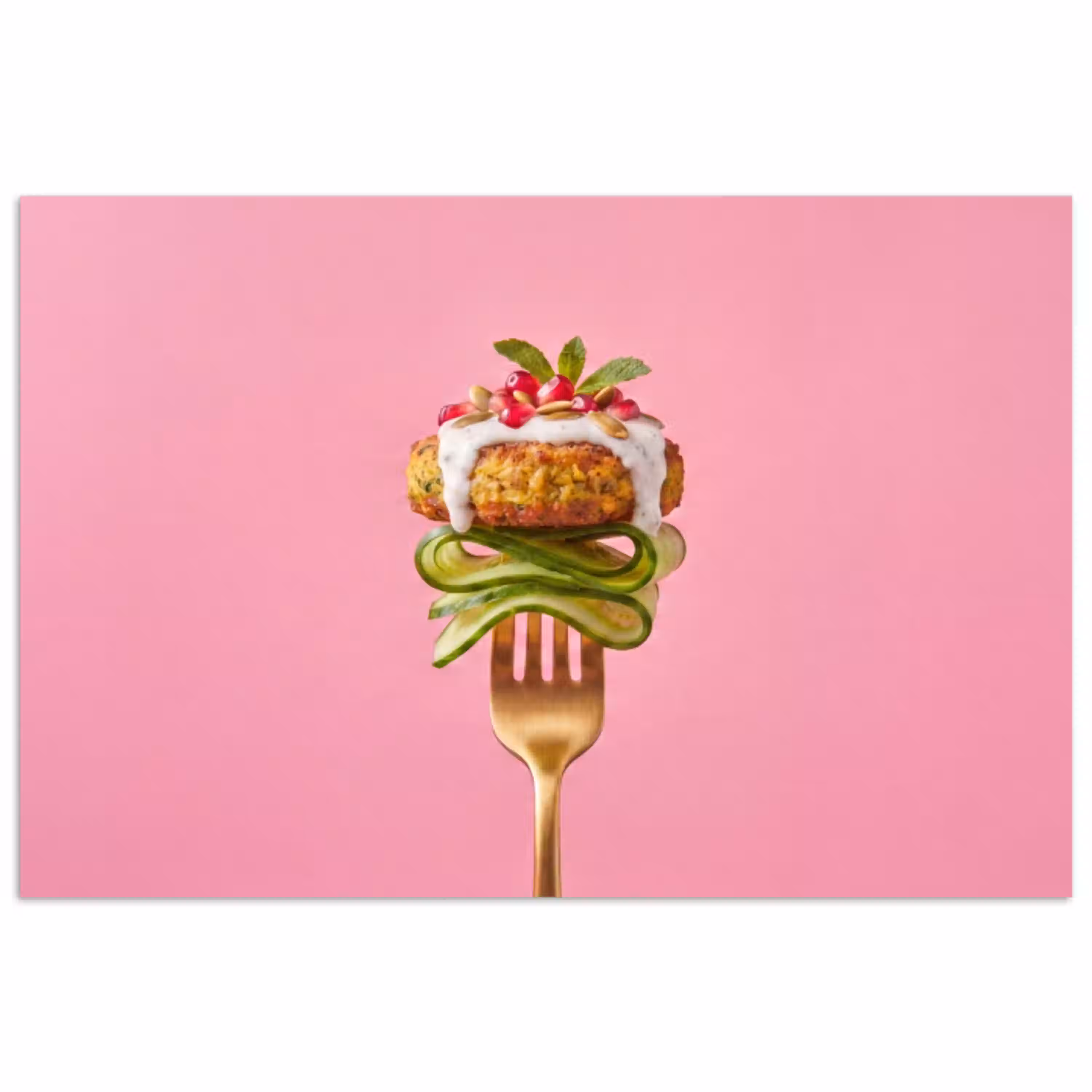 Eten - Vork - Roze poster papier klein -3d