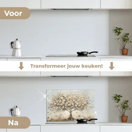Boom - Beige - Goud - Verflook - Grijs keuken achterwand spatscherm klein -voor_na_NL