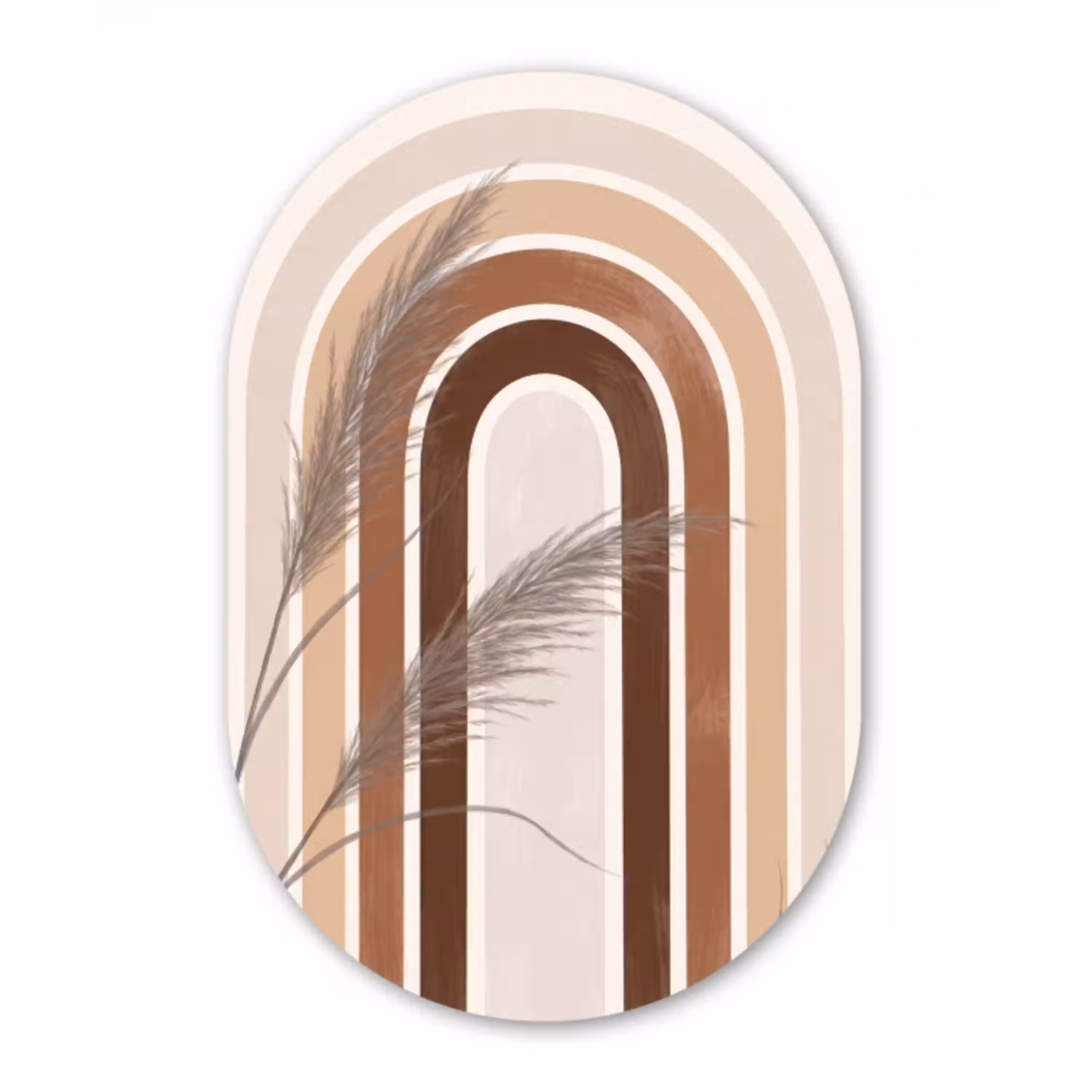 Abstract - Bogen - Plant - Boho - Beige Wandcirkel Ovaal Aluminium middel -3d