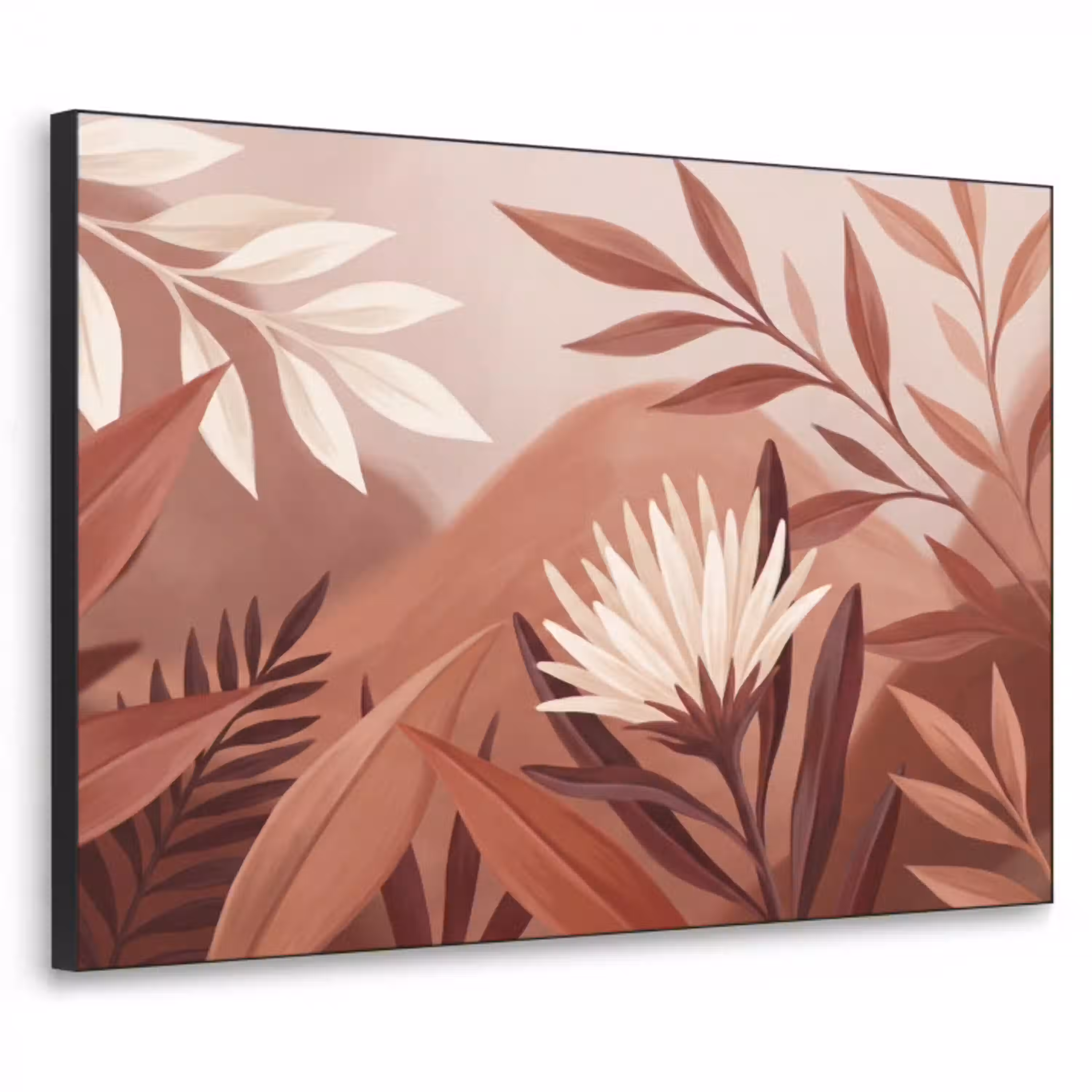 Planten - Bladeren - Botanisch - Modern - Bruin Textielframe zwart klein -3d