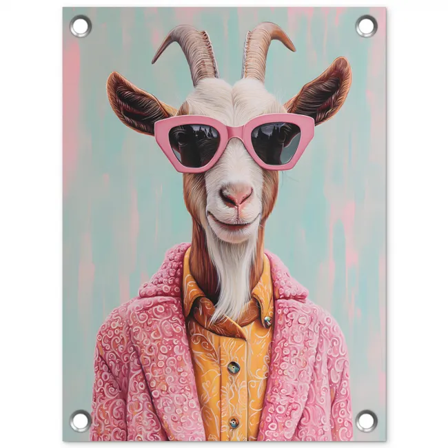 Zonnebril - Roze - Geit - Horen tuinposter los doek klein -3d