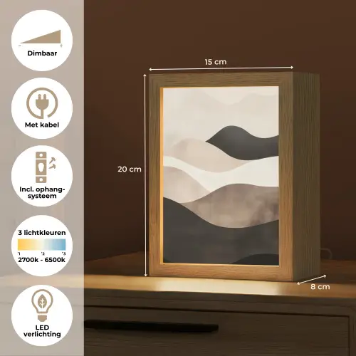 Abstract - Landschap - Golven - Crèmekleur Light Box met kabel (Tafellamp) klein -USP_NL