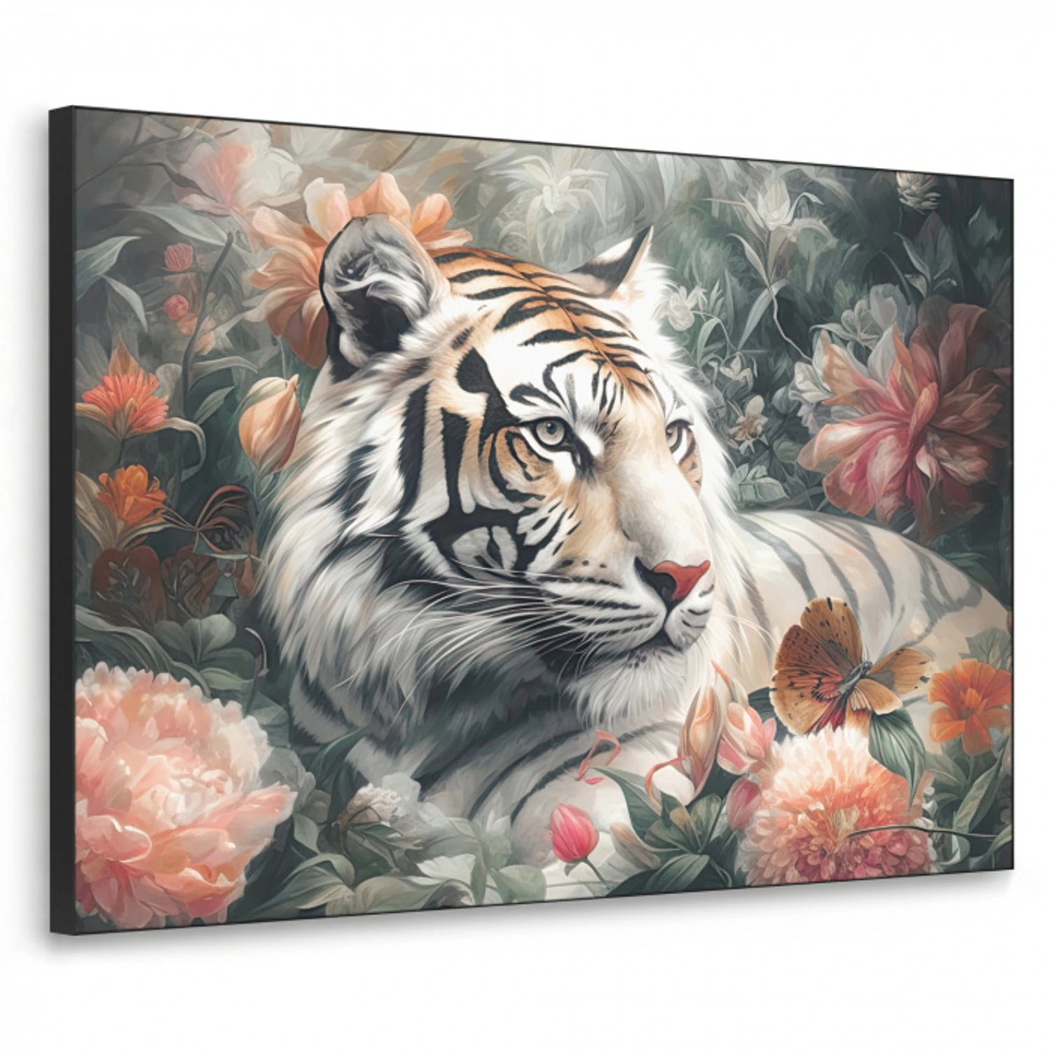 Tijger - Wilde dieren - Bloemen - Jungle Textielframe zwart klein -3d