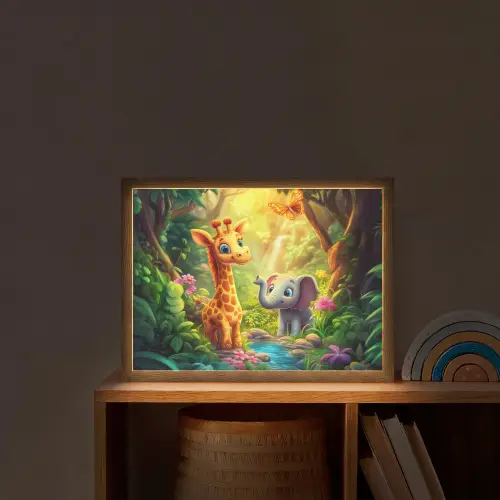 Giraf - Olifant - Bloemen - Jungle Light Box met batterij (Wandlamp kind) middel -sfeer1_kind
