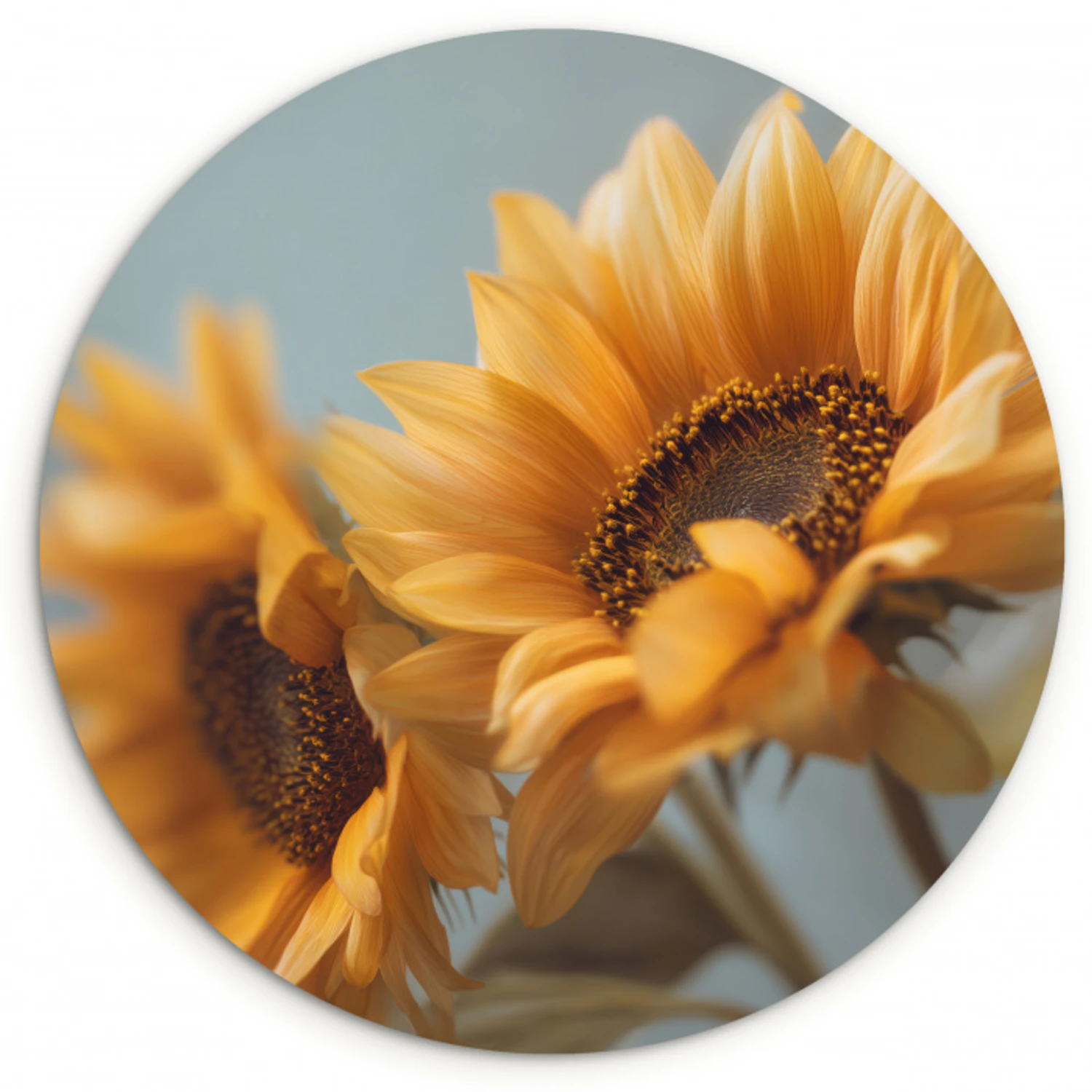 Zonnebloemen - Geel - Wazig Wandcirkel kunststof plaat 5mm dik klein -3d