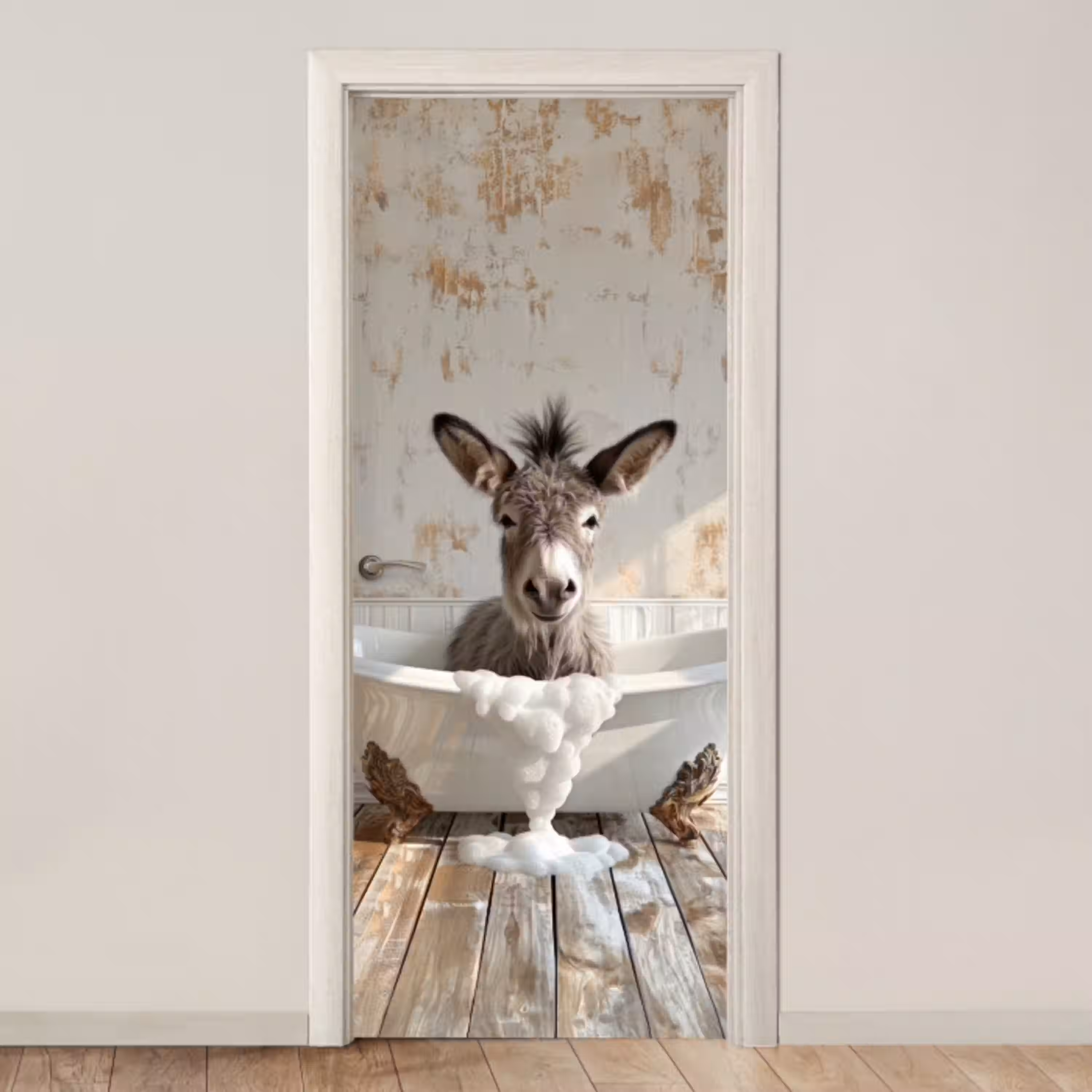 Ezel - Dier - Vintage - Badkuip deurposter klein -3d_beige