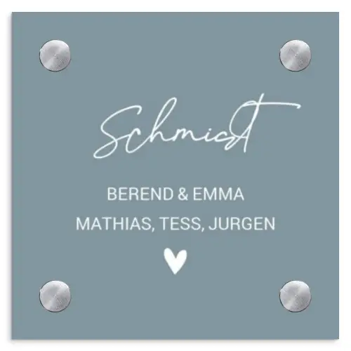 Effen blauwgrijs - Sierlijk Naambord Vierkant klein -3d