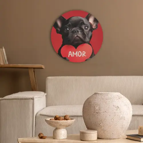 Amor - Hond  - Hartje - Rood Akoestische PET Vilt - Rond klein -sfeer1