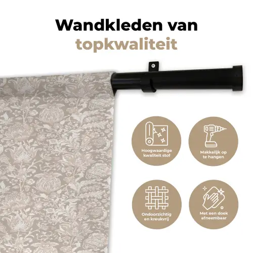 Bloemenprint - Grijs - Crème Wandkleed katoen klein 269 -sfeer2