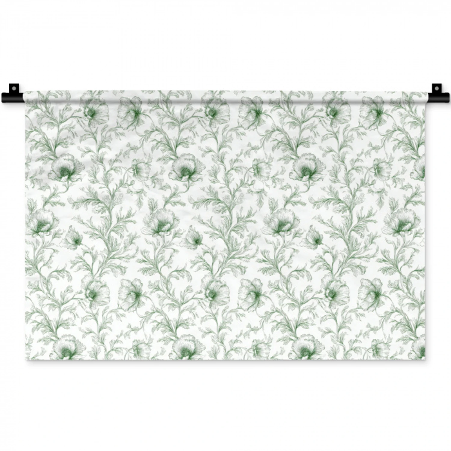 Bloemen - Getekend - Groen Wandkleed katoen klein 269 -zz3d