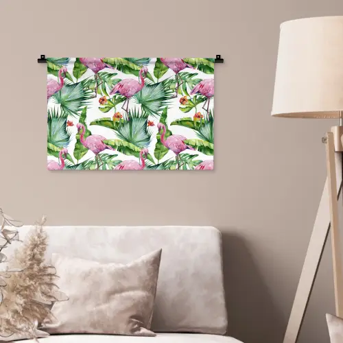 Bladeren - Flamingo - Bloemen - Jungle Wandkleed katoen klein -sfeer4