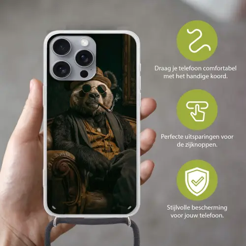 Panda - Hoed - Bril - Pak Hoesje iPhone 16 Pro Max met koord klein -sfeer2_NL