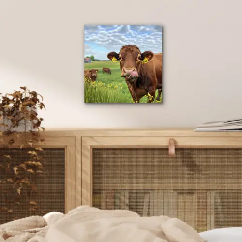 Koe - Weide - Bloemen aluminium wit klein -sfeer3