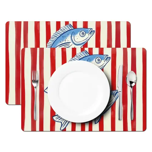 Vissen - Verticale strepen - Blauw - Rood Placemat vinyl groot -zzsfeer2_Kitchenyeah-website