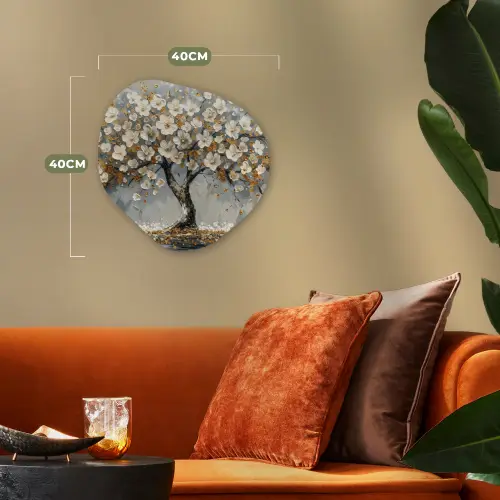Boom - Bloemen - Wit - Natuur - Kunst Wandcirkel Organisch Forex 3mm klein -sfeer3