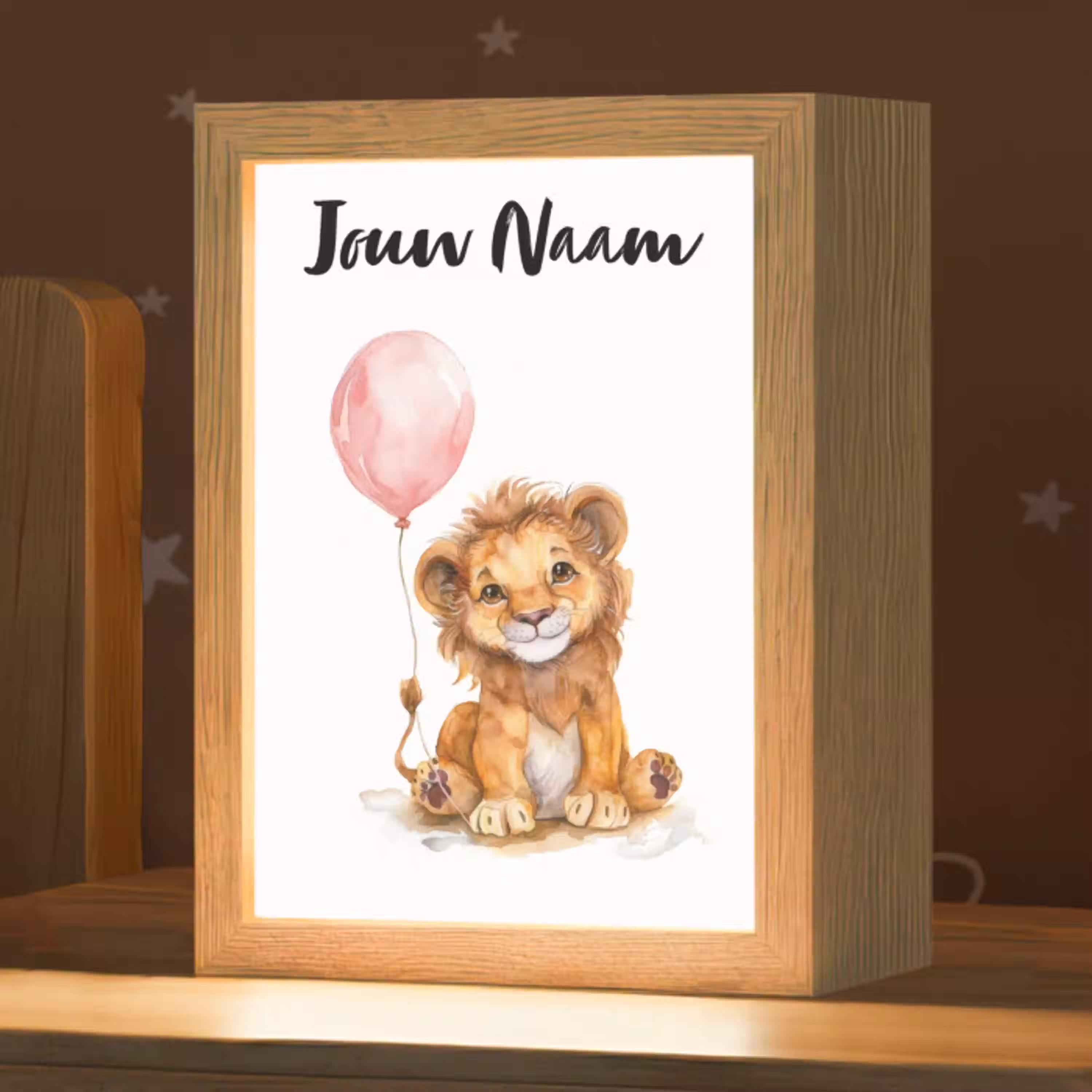 Leeuw - Baby dier - Dieren - Roze ballon Light Box met kabel (Kinderlampje) klein -zzz_3d_website