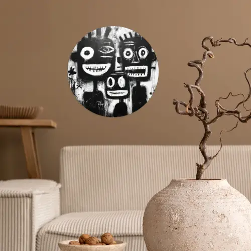 Schilderij - Figuren - Zwart - Abstract Wandcirkel behangsticker klein -sfeer1