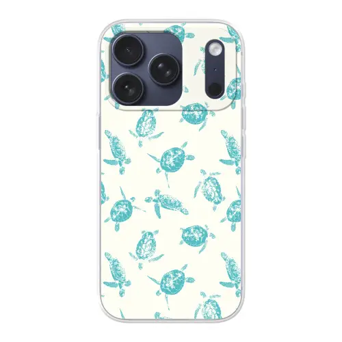 Schildpadden - Patroon - Wit - Blauw Telefoonhoesje iPhone 17 Pro klein -3d