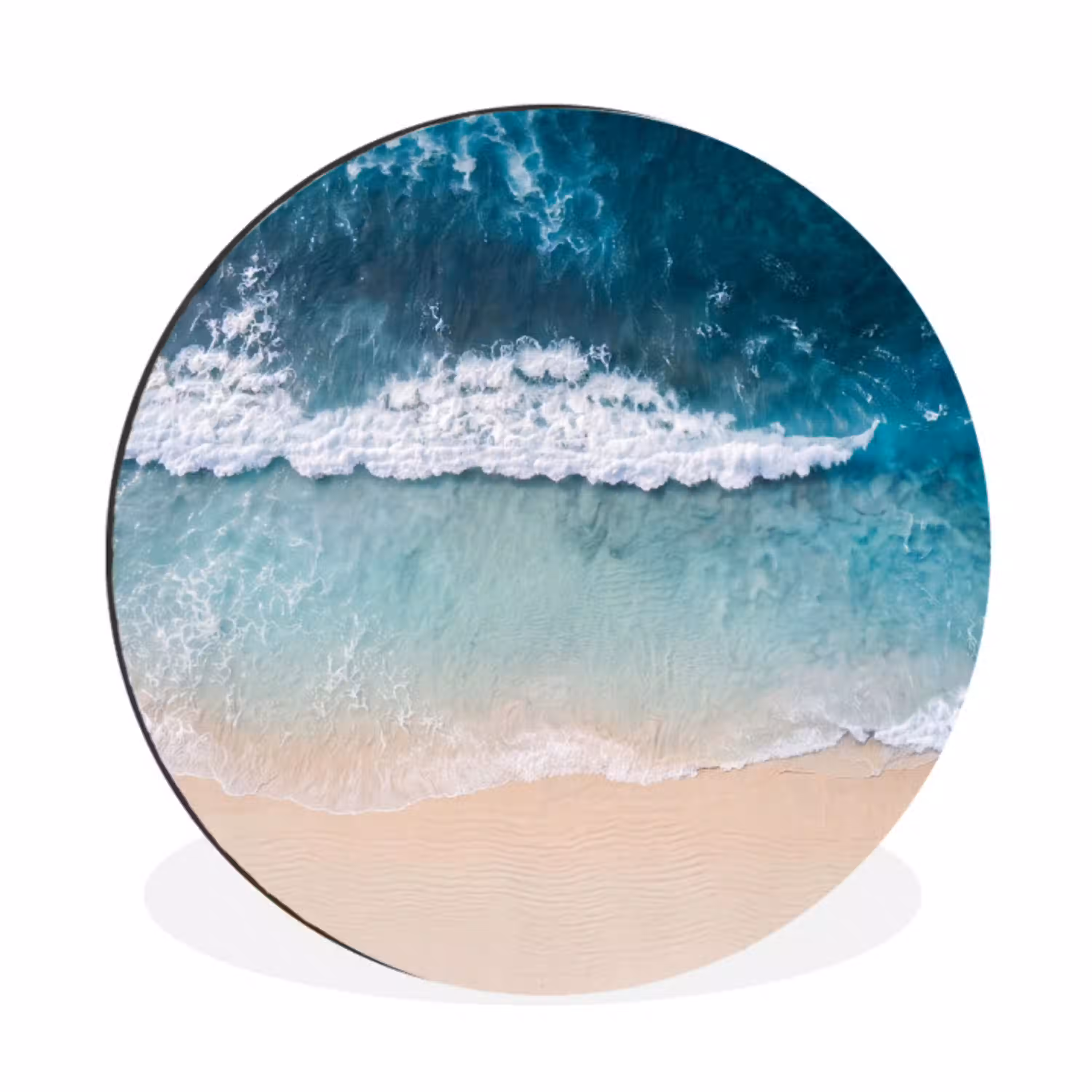 Strand - Zee - Golven - Natuur - Blauw Wandcirkel aluminium klein -3d