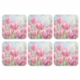 Tulpen - Veld - Lente - Roze onderzetter kurk middel -3d