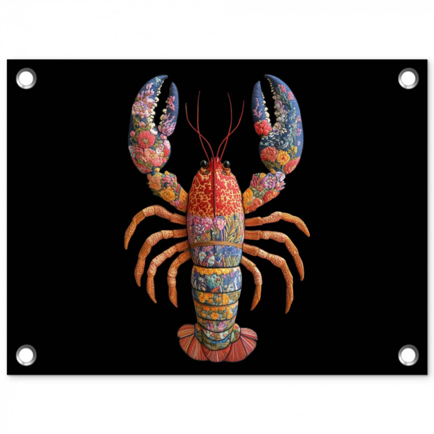 Kreeft - Borduur - Kleurrijk - Bloemen tuinposter los doek klein -3d