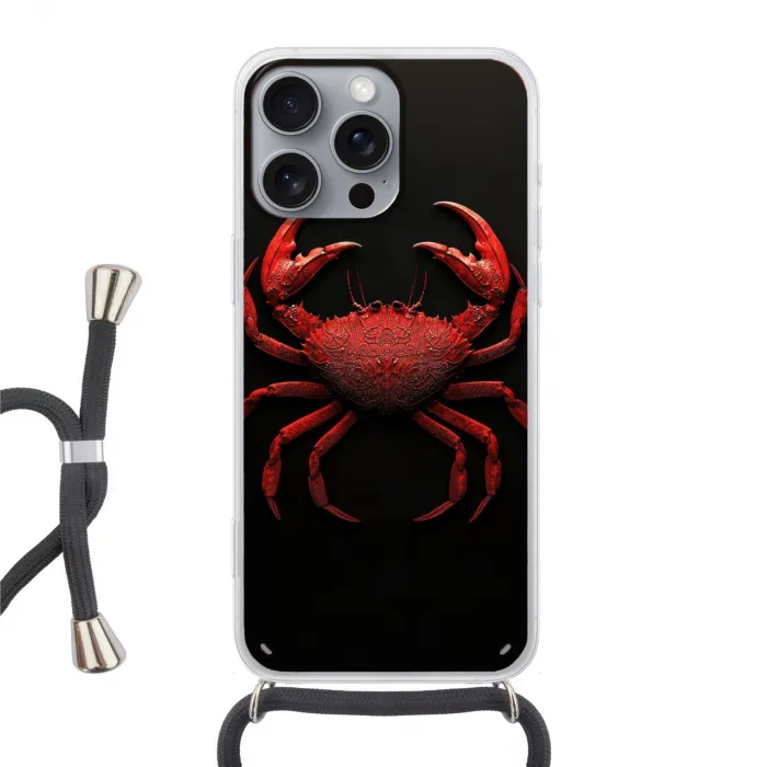 Krab - Rood - Vissen - Schaaldieren Hoesje iPhone 16 Pro Max met koord klein -3d