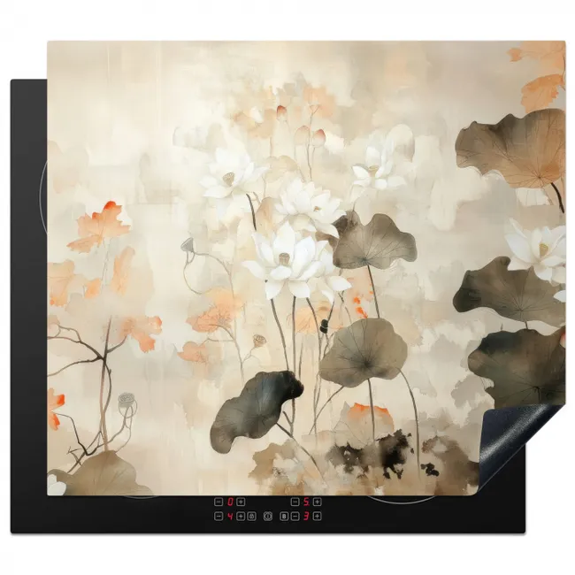 Bloemen - Japandi - Wabi sabi Inductie beschermer vinyl 3mm middel -3d