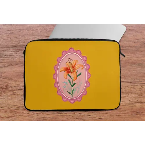 Lelie - Oranje - Lijst - Ovaal laptophoes neopreen klein -tafel
