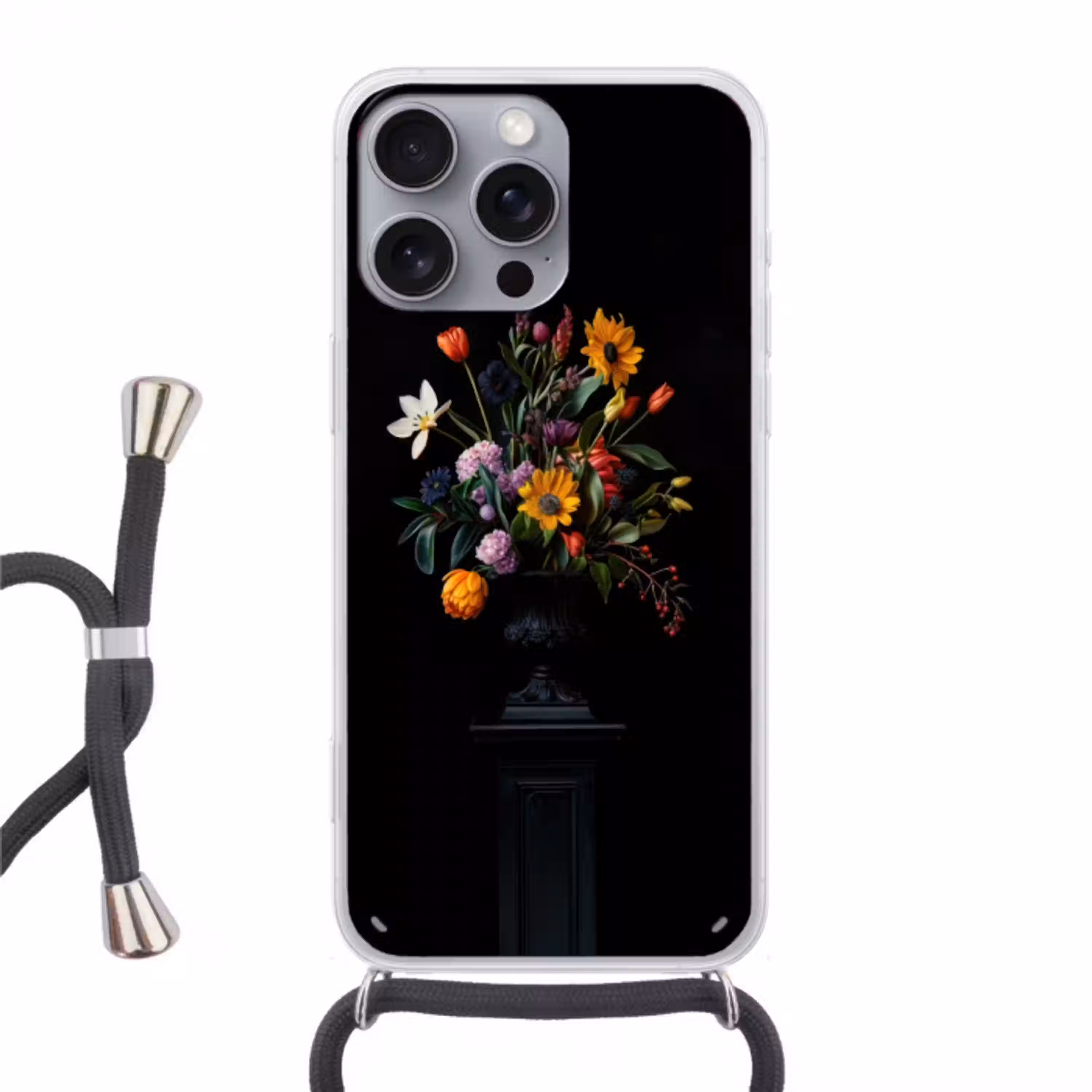 Zonnebloemen - Boeket - Kleurrijk Hoesje iPhone 16 Pro Max met koord klein -3d