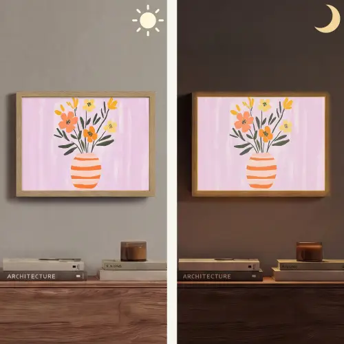 Vaas - Gestreept - Bloemen - Oranje Light Box met batterij (Wandlamp) middel -sfeer3