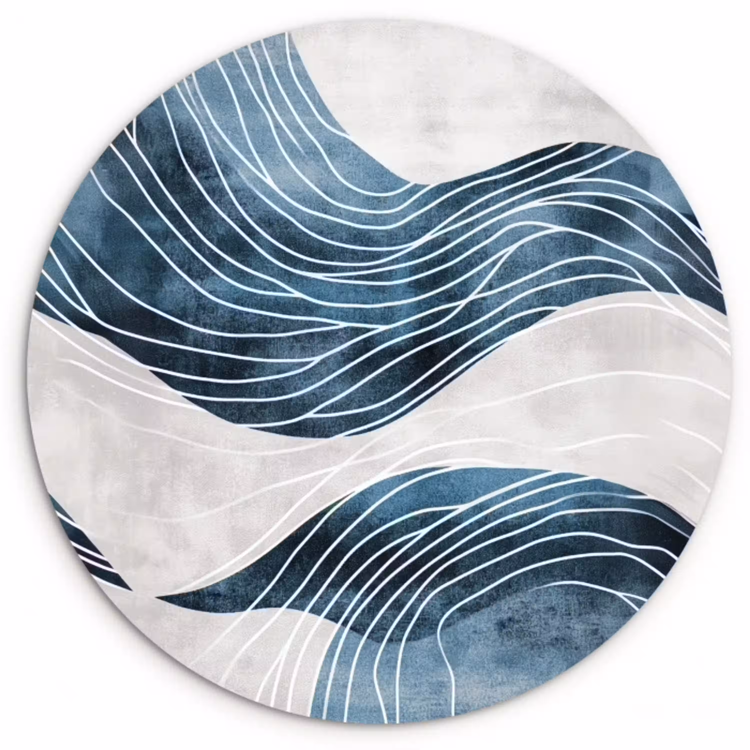 Lijnen - Golven - Abstract - Blauw Wandcirkel kunststof plaat 5mm dik klein -3d