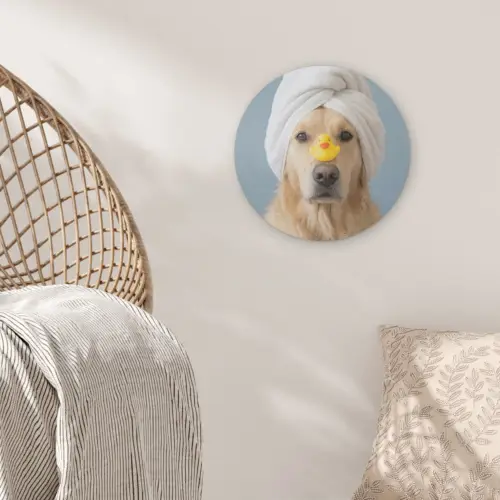 Hond - Badeend - Geel Akoestische PET Vilt - Rond klein -sfeer4