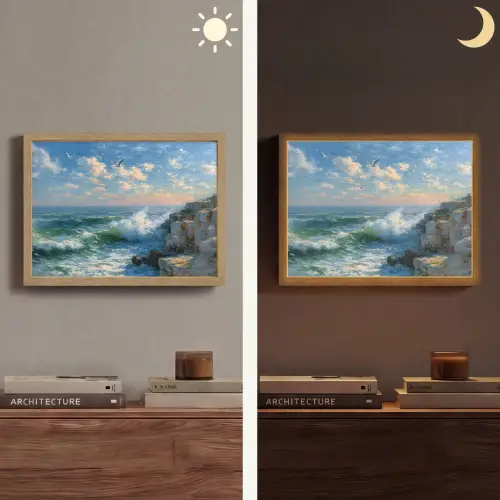 Zee - Golven - Rotsen - Meeuwen Light Box met batterij (Wandlamp) middel -sfeer3